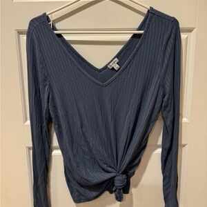 Love Fire Navy Long Sleeve Knotted Tee